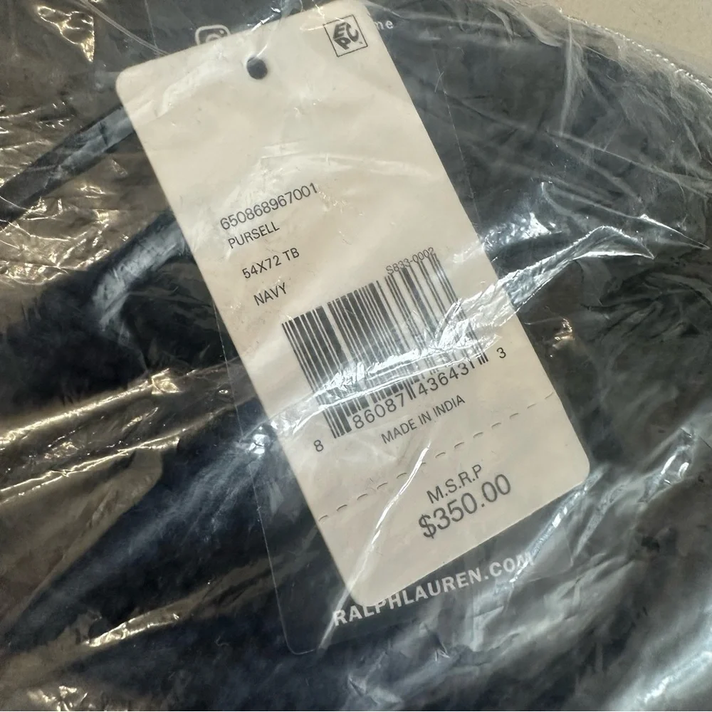 Ralph Lauren Pursell Style Navy Textured Knit Cotton Throw Blanket Sz 54x72 NWT